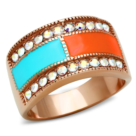 IP Rose Gold(Ion Plating) Brass Ring with Top Grade Crystal  in Clear