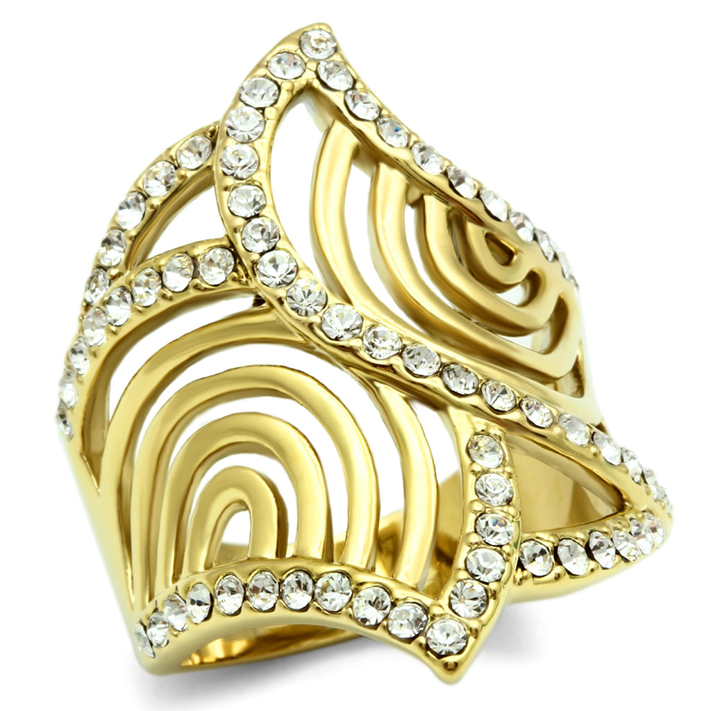 IP Gold(Ion Plating) Brass Ring with Top Grade Crystal  in Clear