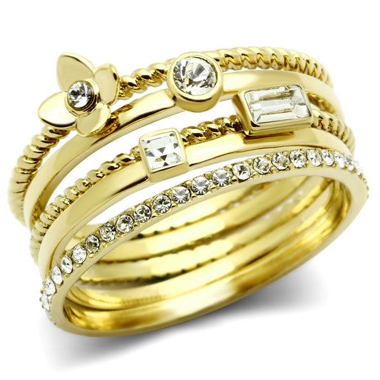 IP Gold(Ion Plating) Brass Ring with Top Grade Crystal  in Clear