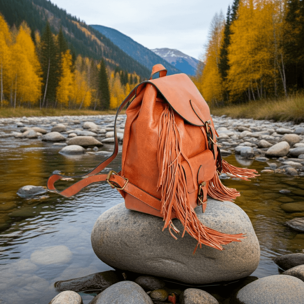 Backpack Brown Leather Fringe Bag for Women
