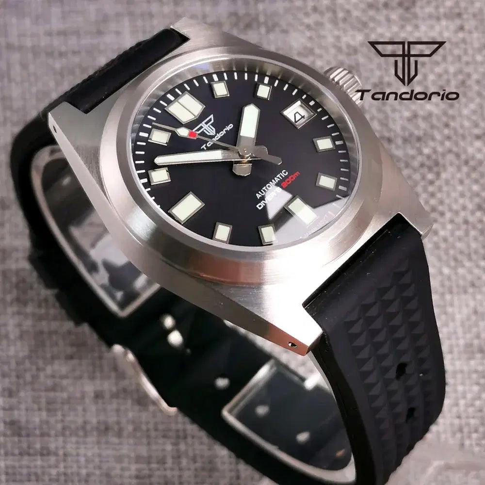 Color: WHITE - Tandorio Black/Blue/Green Sunburst Dial NH35A 38mm Automatic Men's Watch 200M Brushed Case AR Sapphire Crystal Rubber Strap