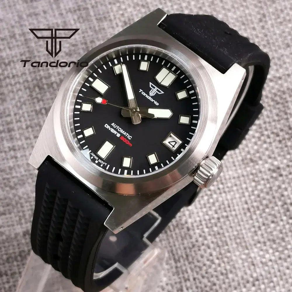 Color: WHITE - Tandorio Black/Blue/Green Sunburst Dial NH35A 38mm Automatic Men's Watch 200M Brushed Case AR Sapphire Crystal Rubber Strap
