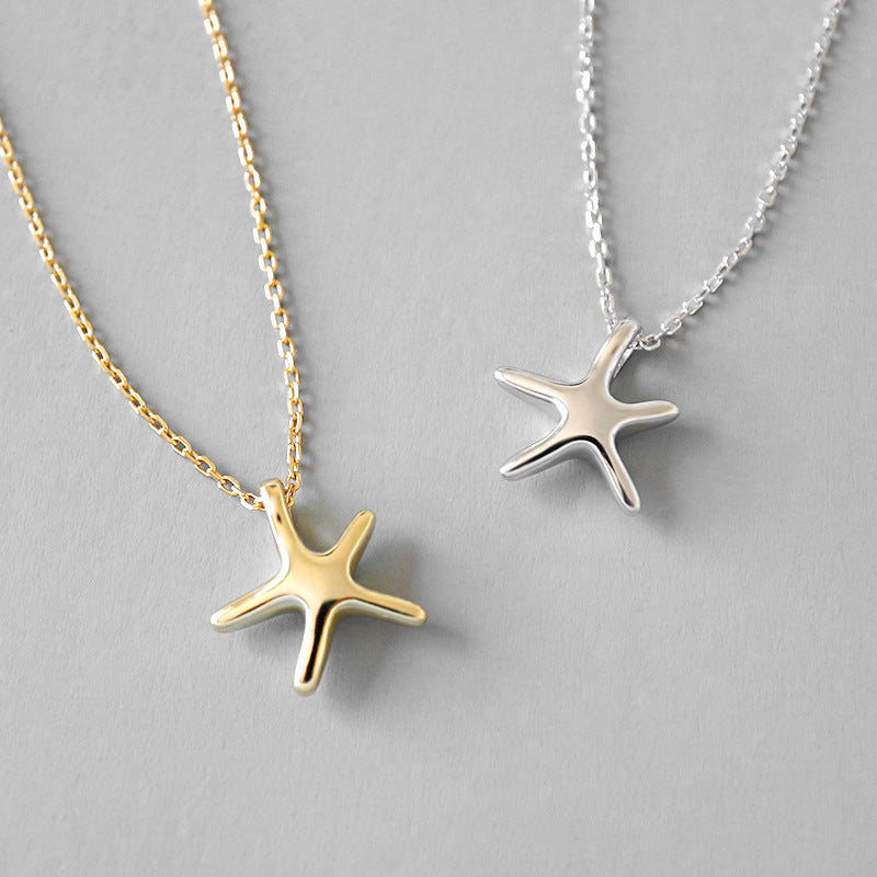 Simple Starfish Five Stars 925 Sterling Silver Necklace