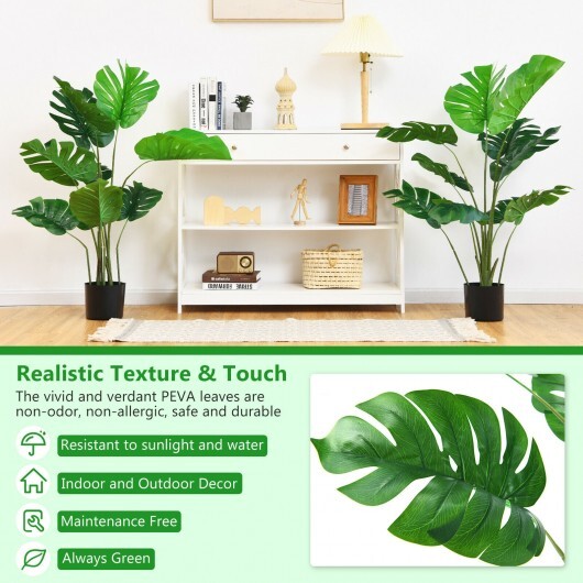 Artificial Monstera Deliciosa Tree with 10 Leaves – Set of 2 (Green)