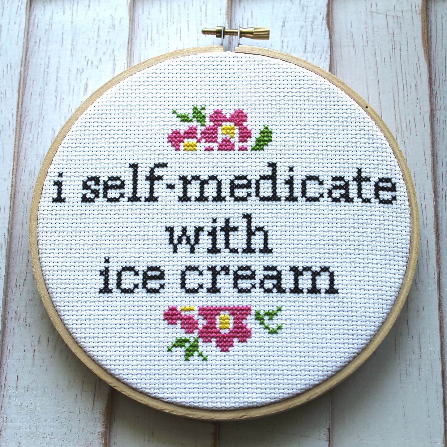 I Self-Medicate With Ice Cream Counted Cross Stitch DIY KIT Intermediate