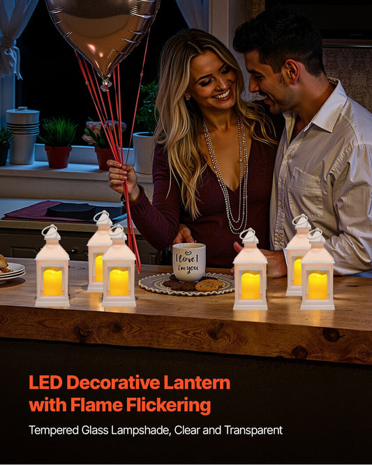 12 Pcs Decorative Candle Lantern, LED Electric Flameless Candle, Plastic LED Holder with Glass, Wall Hanging Indoor Porch Lanterns for Wedding Table Party Farmhouse Indoor Decor, White