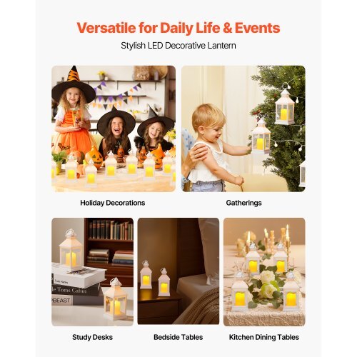 12 Pcs Decorative Candle Lantern, LED Electric Flameless Candle, Plastic LED Holder with Glass, Wall Hanging Indoor Porch Lanterns for Wedding Table Party Farmhouse Indoor Decor, White
