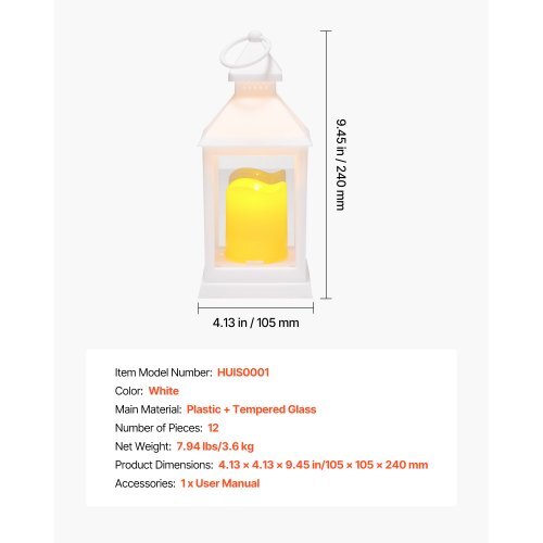 12 Pcs Decorative Candle Lantern, LED Electric Flameless Candle, Plastic LED Holder with Glass, Wall Hanging Indoor Porch Lanterns for Wedding Table Party Farmhouse Indoor Decor, White