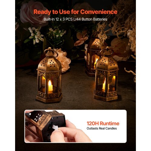 12 Pcs Decorative Candle Lantern, LED Electric Flameless Candle, Plastic LED Holder with Glass, Wall Hanging Indoor Porch Lanterns for Wedding Table Party Farmhouse Indoor Decor, Bronze