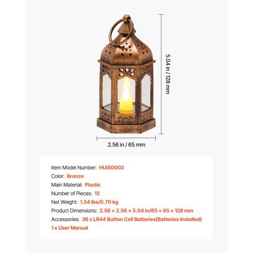 12 Pcs Decorative Candle Lantern, LED Electric Flameless Candle, Plastic LED Holder with Glass, Wall Hanging Indoor Porch Lanterns for Wedding Table Party Farmhouse Indoor Decor, Bronze