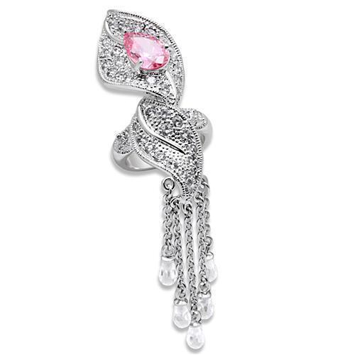 LO1010 - Rhodium Brass Ring with AAA Grade CZ  in Rose