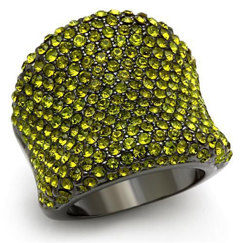 TIN Cobalt Black Brass Ring with Top Grade Crystal  in Olivine color