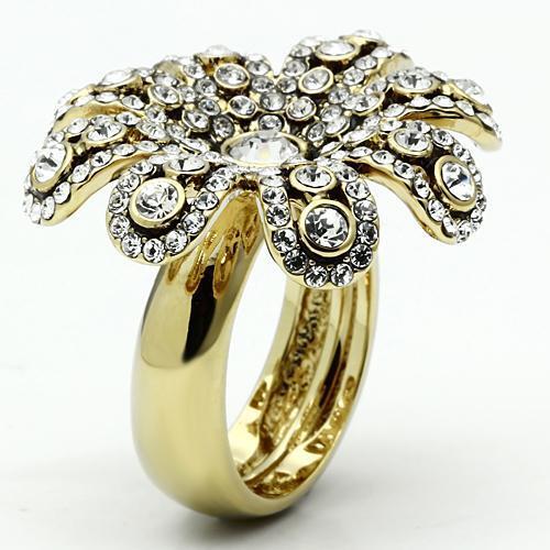 Gold Brass Ring with Top Grade Crystal  in Clear