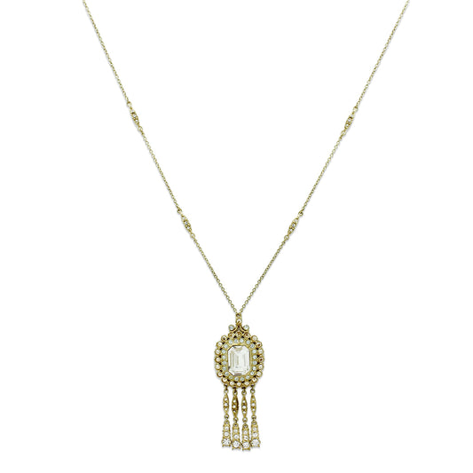 Gold Brass Necklace with Top Grade Crystal in Clear