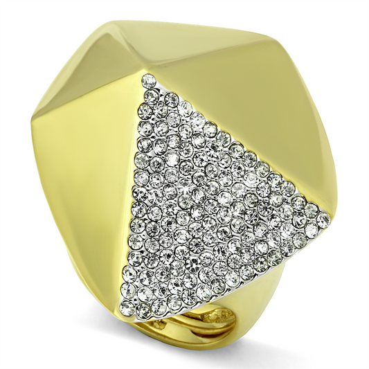 Gold+Rhodium Brass Ring with Top Grade Crystal  in Clear