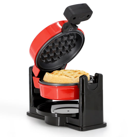 MegaChef Non-Stick Round Electric Flip 5 Inch Belgian Waffle Maker in Red