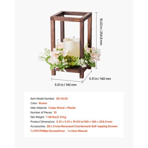 10 Set/30 Pcs Wooden Wedding Lantern Centerpiece, Includes 10 Wooden Lantern Candle Holder 10 Flameless LED Candle 10 Champagne Flower Wreath for Wedding Table Party Farmhouse Decor, Brown