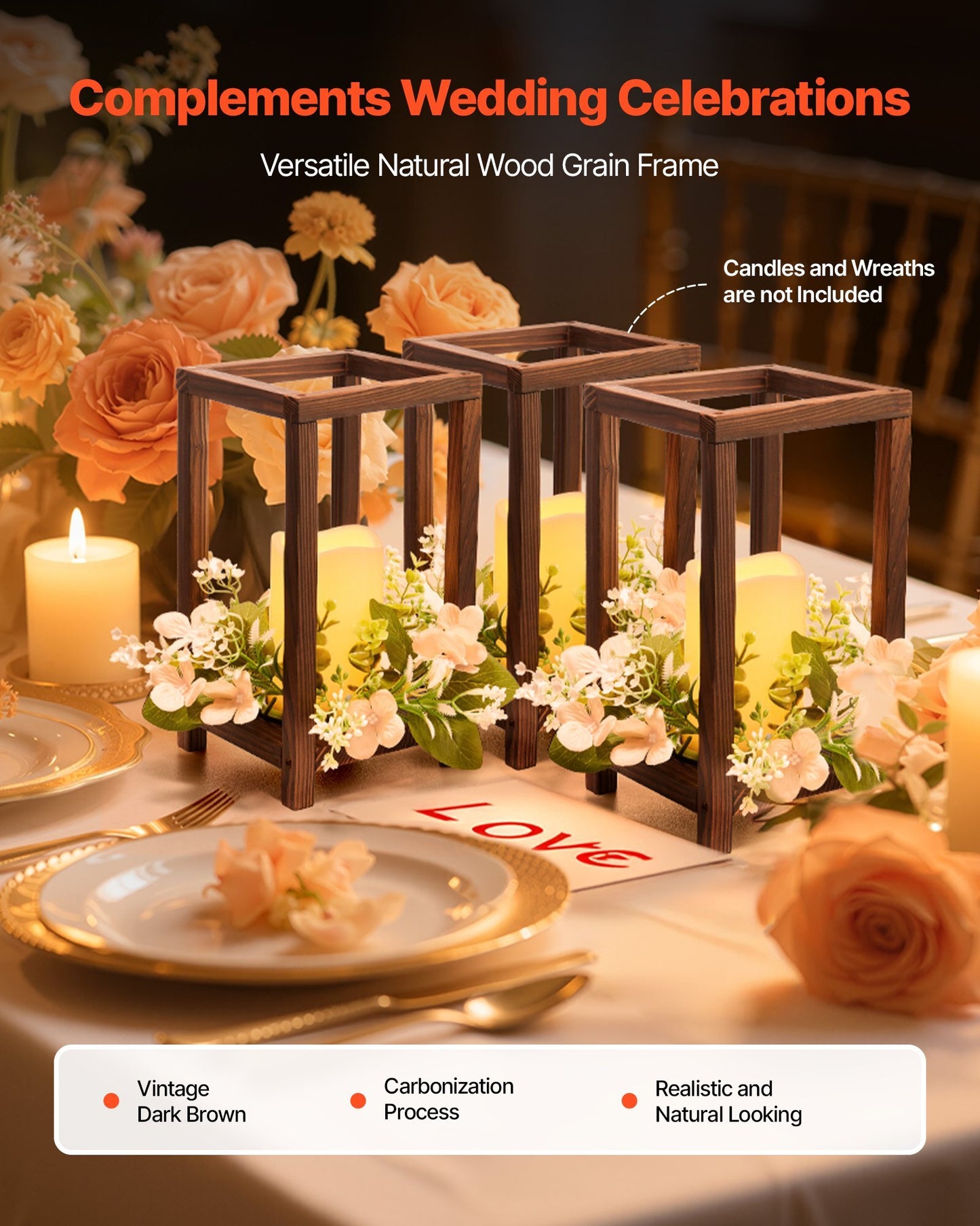 24 Pcs Wooden Wedding Lantern, Cedar Wood and Plastic Wooden Lantern Candle Holder, Rustic Decorative Home Centerpiece Ideal for Wedding Table Party Farmhouse Indoor Decor, Brown