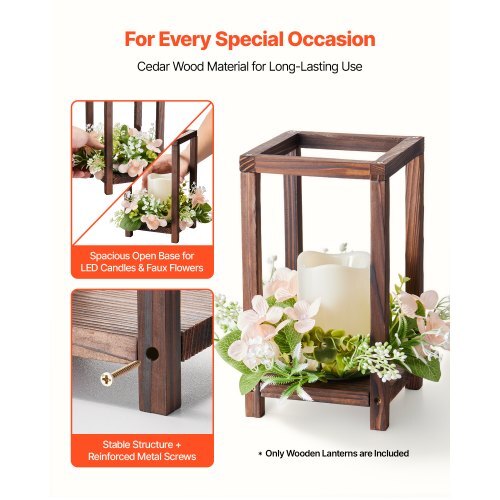 24 Pcs Wooden Wedding Lantern, Cedar Wood and Plastic Wooden Lantern Candle Holder, Rustic Decorative Home Centerpiece Ideal for Wedding Table Party Farmhouse Indoor Decor, Brown