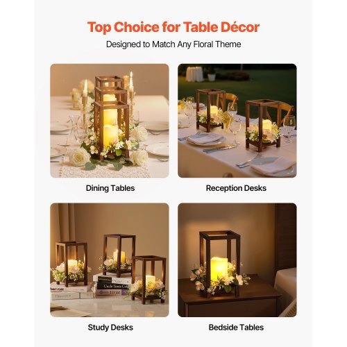 24 Pcs Wooden Wedding Lantern, Cedar Wood and Plastic Wooden Lantern Candle Holder, Rustic Decorative Home Centerpiece Ideal for Wedding Table Party Farmhouse Indoor Decor, Brown