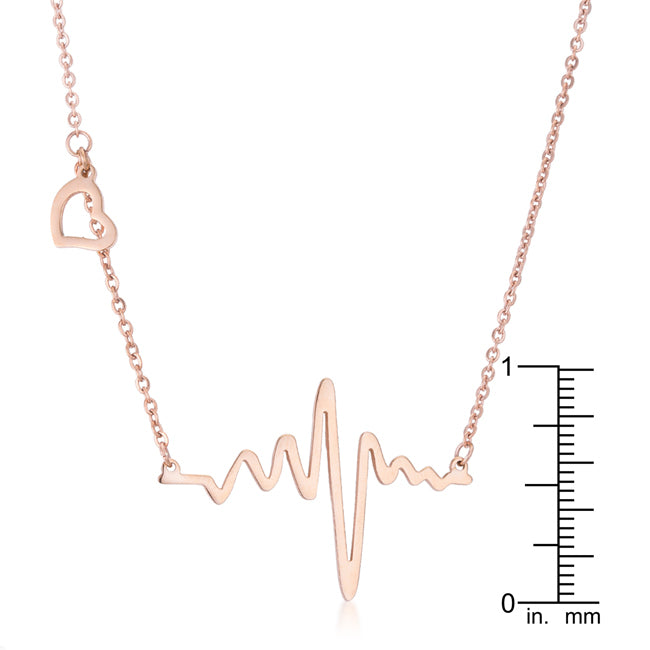 Hana Rose Gold Stainless Steel Delicate Heartbeat Necklace