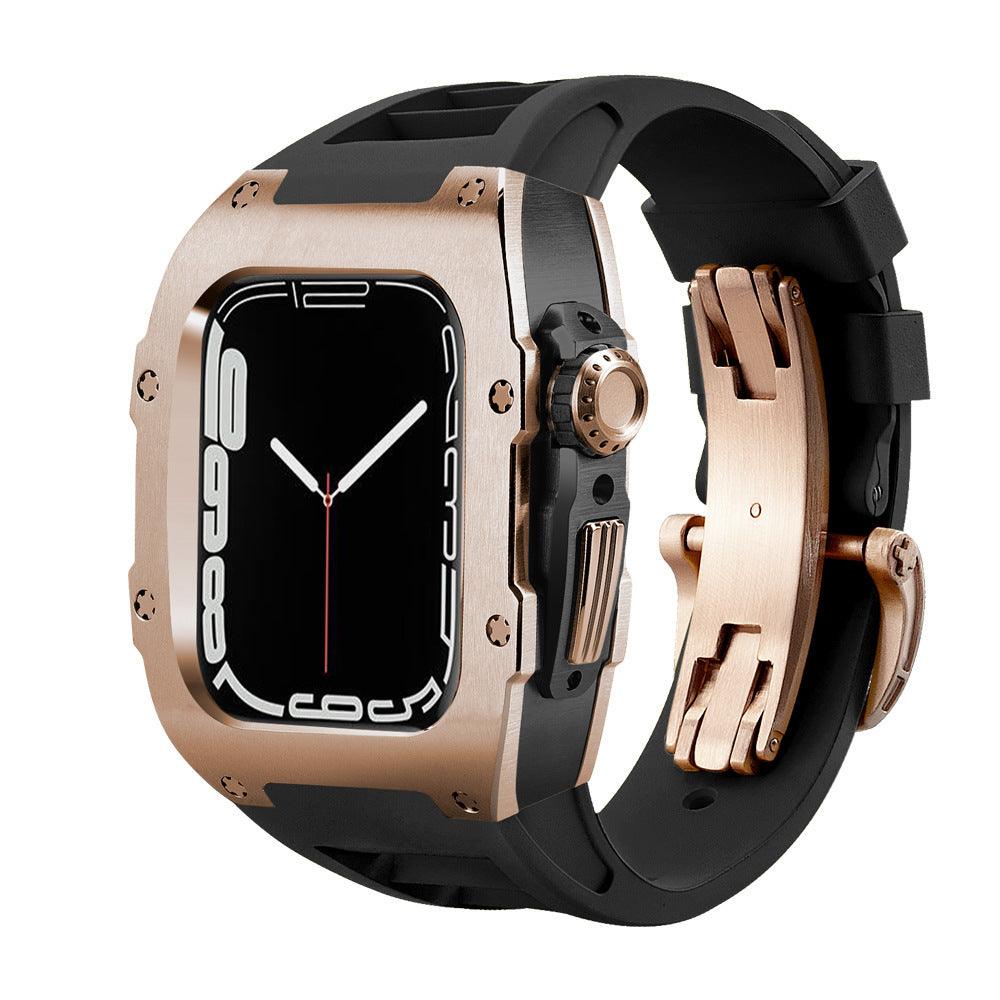Color: Rose Gold Black Black, Specifications: 44mm Stainless Steel - Watch Band Protective Shell Modified All Stainless Steel Pure Titanium Integrated
