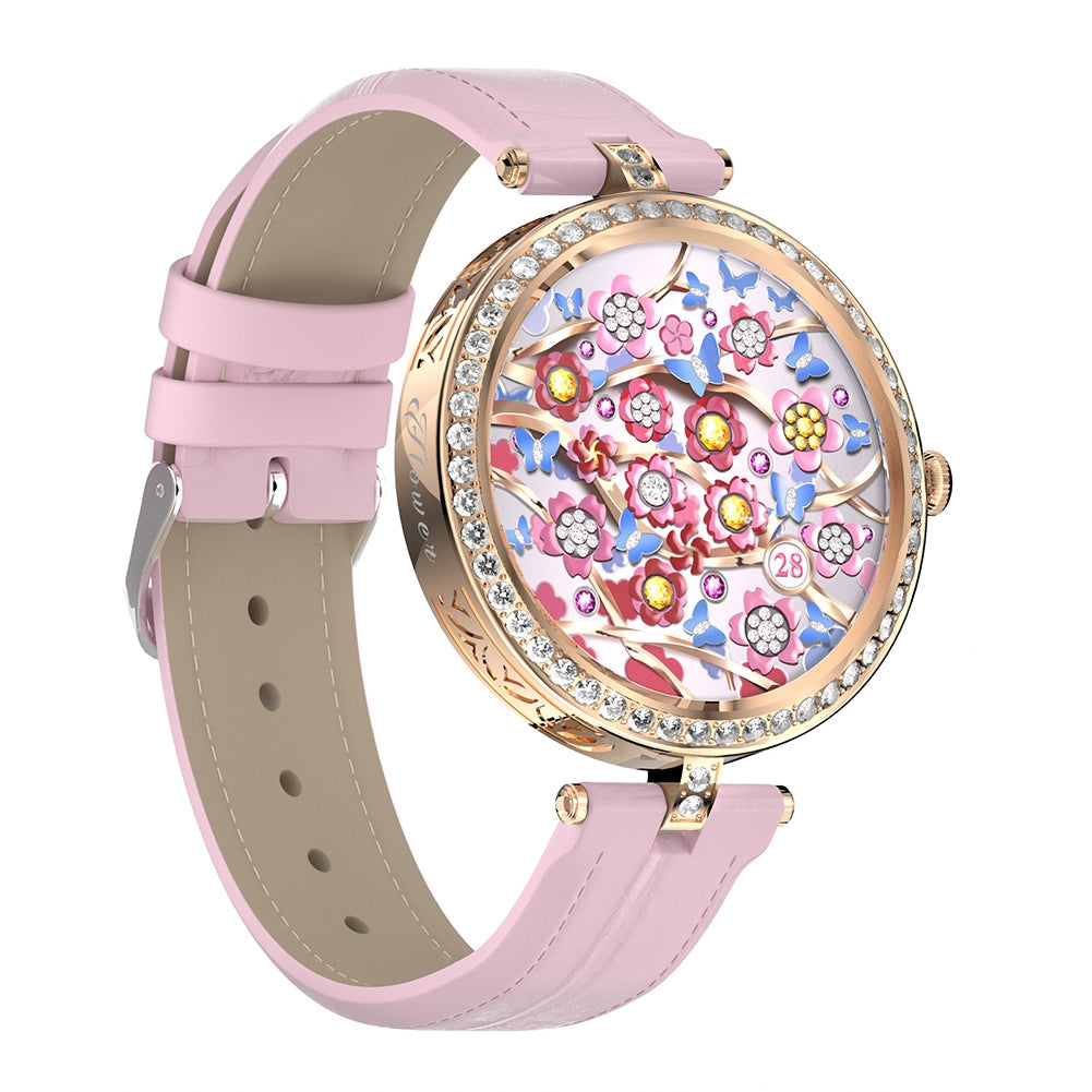 GT10 Smart Watch 1.32 Inch Round Touch Screen Fitness Women Watch Heart Rate Monitor Sports Watch  Gold Pink