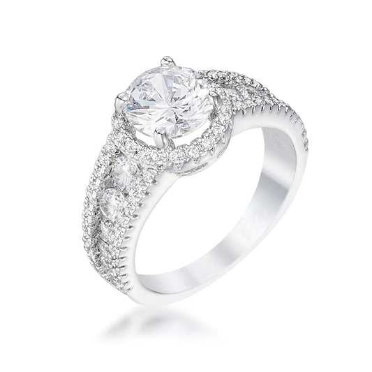 2.1Ct Rhodium Plated Solitaire Engagement Halo Ring Size 5