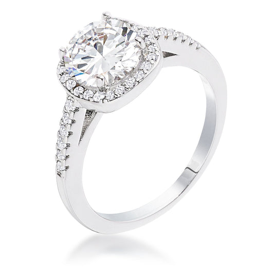 2.97Ct Rhodium Plated Classic Cushion Cut Halo Ring Size 9