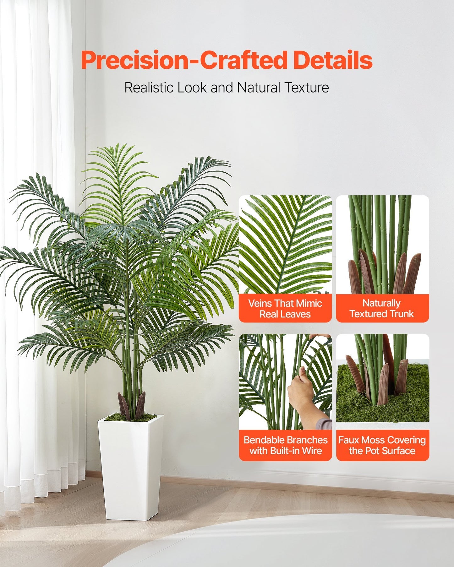 Artificial Areca Palm Tree 5 ft, Fake Palm Tropical Plants with White Tall Planter, Faux Floor Silk Plant in Pot, Large Trees for Home Office Living Room Decor House Warming, Indoor Outdoor