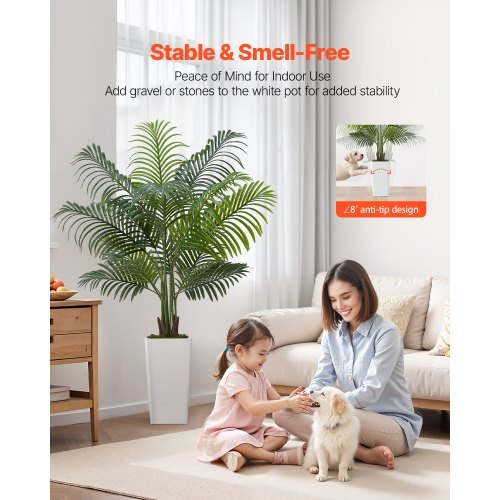 Artificial Areca Palm Tree 5 ft, Fake Palm Tropical Plants with White Tall Planter, Faux Floor Silk Plant in Pot, Large Trees for Home Office Living Room Decor House Warming, Indoor Outdoor