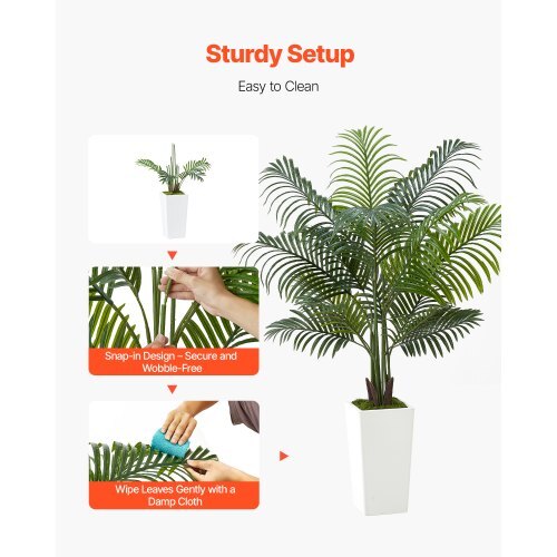 Artificial Areca Palm Tree 5 ft, Fake Palm Tropical Plants with White Tall Planter, Faux Floor Silk Plant in Pot, Large Trees for Home Office Living Room Decor House Warming, Indoor Outdoor