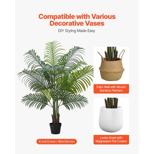 Artificial Areca Palm Tree 5 ft, Fake Palm Tropical Plants with White Tall Planter, Faux Floor Silk Plant in Pot, Large Trees for Home Office Living Room Decor House Warming, Indoor Outdoor