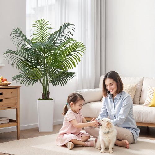 Artificial Areca Palm Tree 5 ft, Fake Palm Tropical Plants with White Tall Planter, Faux Floor Silk Plant in Pot, Large Trees for Home Office Living Room Decor House Warming, Indoor Outdoor