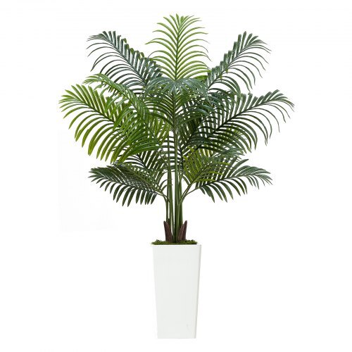 Artificial Areca Palm Tree 5 ft, Fake Palm Tropical Plants with White Tall Planter, Faux Floor Silk Plant in Pot, Large Trees for Home Office Living Room Decor House Warming, Indoor Outdoor