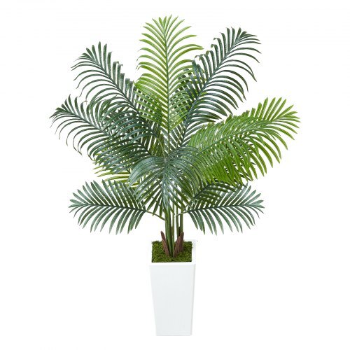 Artificial Areca Palm Tree 5 ft, Fake Palm Tropical Plants with White Tall Planter, Faux Floor Silk Plant in Pot, Large Trees for Home Office Living Room Decor House Warming, Indoor Outdoor