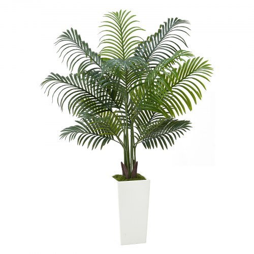 Artificial Areca Palm Tree 5 ft, Fake Palm Tropical Plants with White Tall Planter, Faux Floor Silk Plant in Pot, Large Trees for Home Office Living Room Decor House Warming, Indoor Outdoor