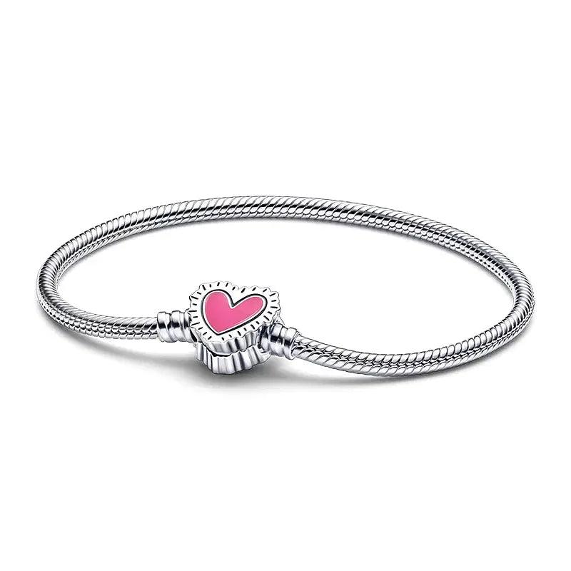 Gem Color: Chocolate Color, Length: 18cm - 925 Silver Heart Snake Chain Bracelet For Women Infinite Knot Butterfly Infinity Clasp Femme Bracelet Bangles Jewelry Gift