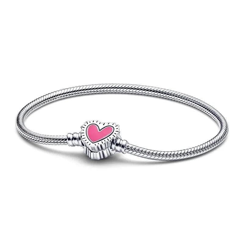 Gem Color: Fluorescent Green, Length: 17cm - 925 Silver Heart Snake Chain Bracelet For Women Infinite Knot Butterfly Infinity Clasp Femme Bracelet Bangles Jewelry Gift