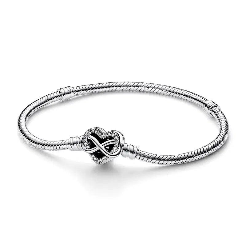 Gem Color: Chocolate Color, Length: 18cm - 925 Silver Heart Snake Chain Bracelet For Women Infinite Knot Butterfly Infinity Clasp Femme Bracelet Bangles Jewelry Gift
