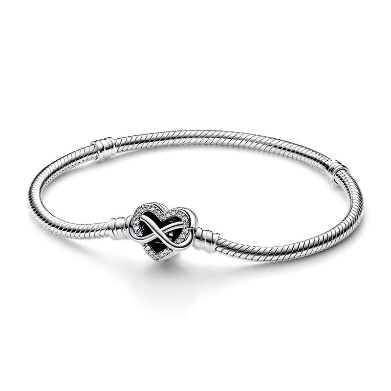 Gem Color: Fluorescent Green, Length: 17cm - 925 Silver Heart Snake Chain Bracelet For Women Infinite Knot Butterfly Infinity Clasp Femme Bracelet Bangles Jewelry Gift