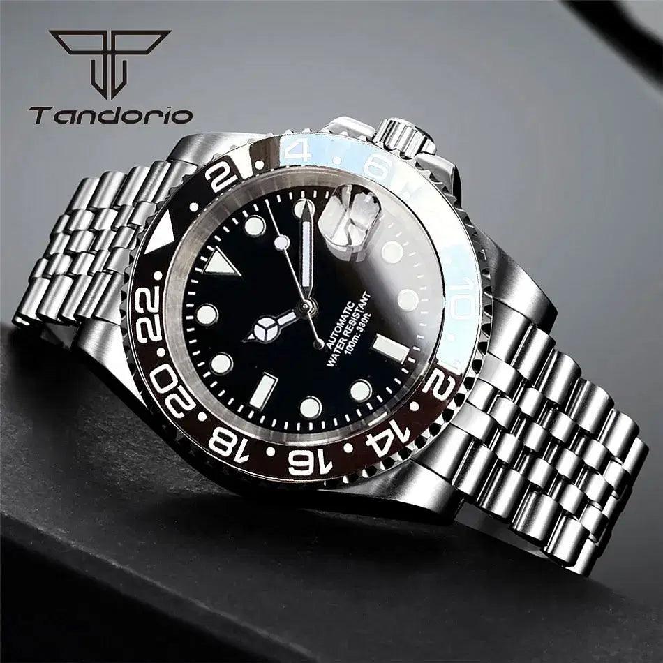 Color: WHITE - Tandorio NH35A Date Stainless Steel 40mm Dive Automatic Men Watch Sapphire Crystal Rotating Bezel Luminous Mechanical Wristwatch