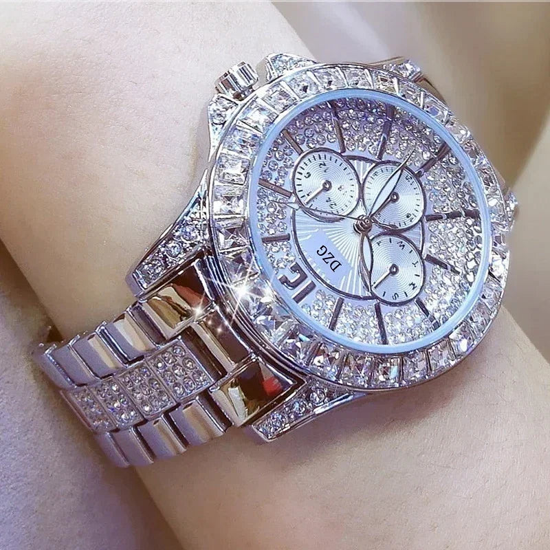 Color: Rose - Fashion Women Watch with Diamond Watch Ladies Top Luxury Brand Ladies Casual Women's Bracelet Crystal Watches Relogio Feminino