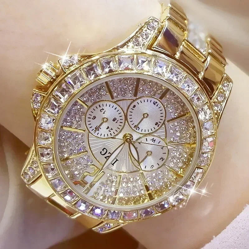 Color: Rose - Fashion Women Watch with Diamond Watch Ladies Top Luxury Brand Ladies Casual Women's Bracelet Crystal Watches Relogio Feminino