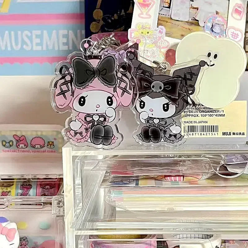 Color: WHITE - Sanrioed Cute Kawaii Cartoon 10cm Kuromi My Melody Dark Wind Acrylic Bag Pendant Couple Keychain Acrylic Pendant