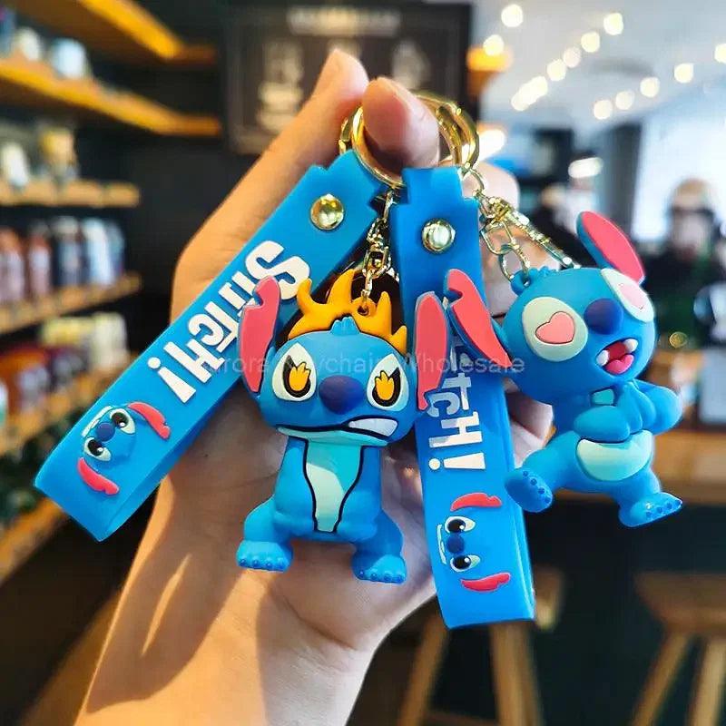 Color: Dark Silver - Wholesale Anime Disney Keychain Mickey Mouse Minnie Lilo & Stitch Cartoon Keyring Kawaii Key Chain Car Pendant Kids Toys Gifts