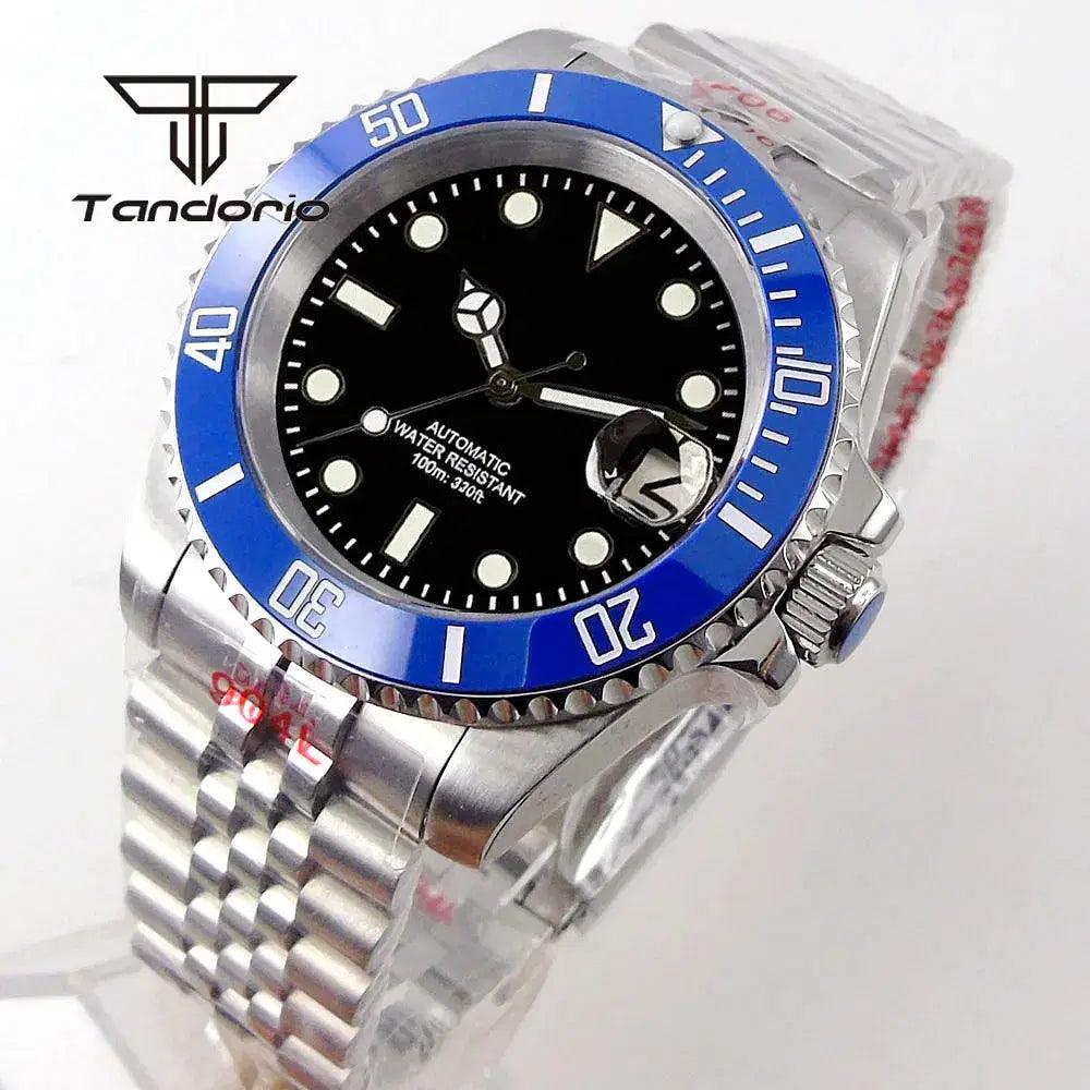 Color: WHITE - Tandorio NH35A Date Stainless Steel 40mm Dive Automatic Men Watch Sapphire Crystal Rotating Bezel Luminous Mechanical Wristwatch