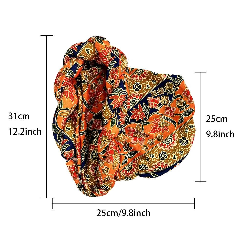 Color: Orange - African Headtie Bonnet Hat Turban for Women Muslim Head Wrap Nigerian Scarf Braid Hijab Femme Chemo Caps Cover