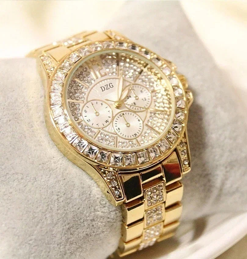 Color: Gold - Fashion Women Watch with Diamond Watch Ladies Top Luxury Brand Ladies Casual Women's Bracelet Crystal Watches Relogio Feminino