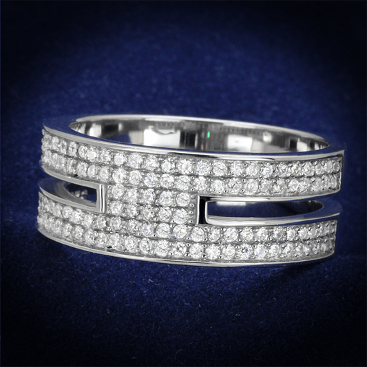 Rhodium 925 Sterling Silver Ring with AAA Grade CZ in Clear
